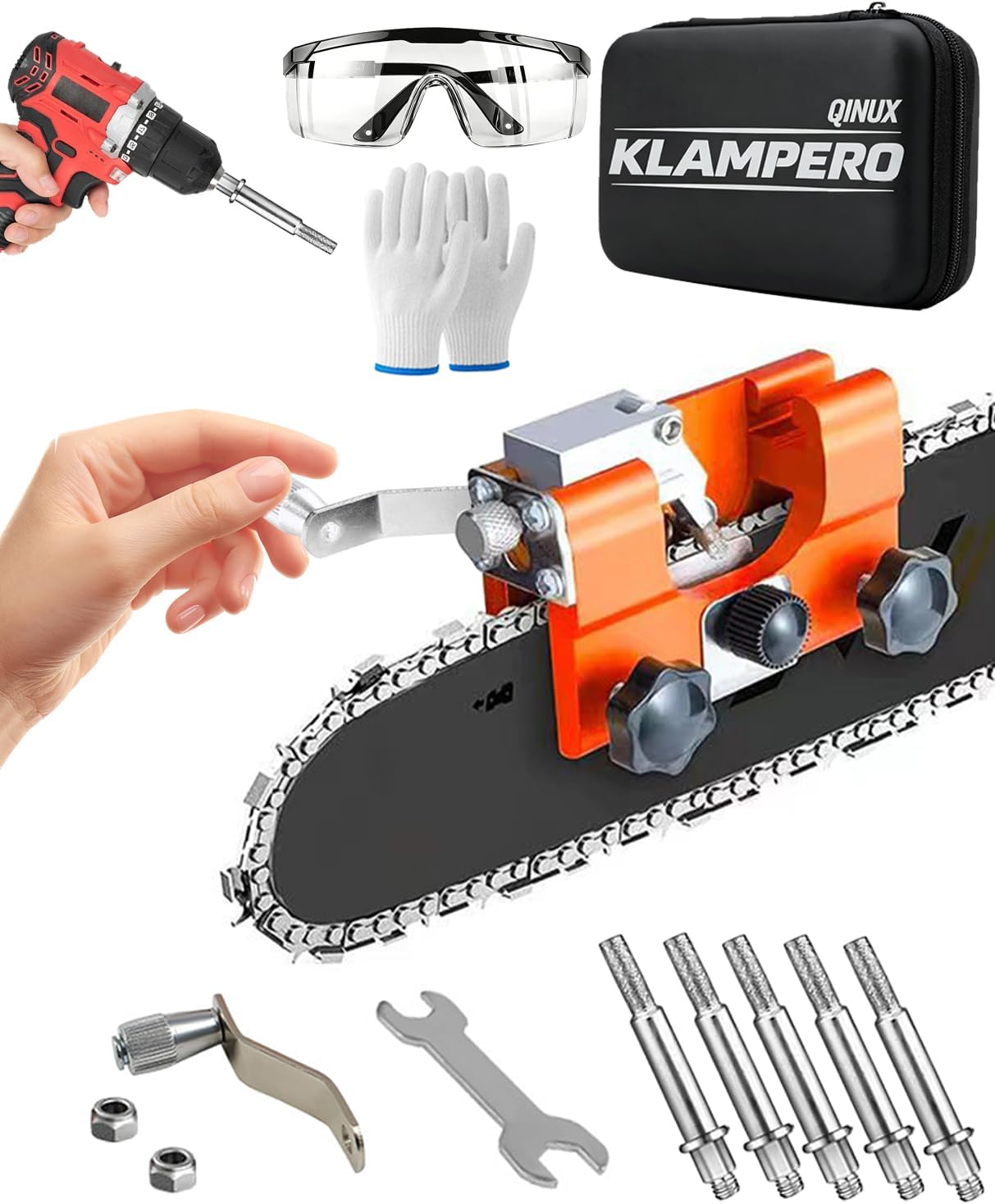 Chainsaw Sharpener, Portable Hand Crank Chain Saw Sharpening Tool with Adjustable Guide, Universal Fit for Most Chain Sizes, Manual Chainsaw Chain Sharpener for Outdoor & Field Use (Blue-Small)