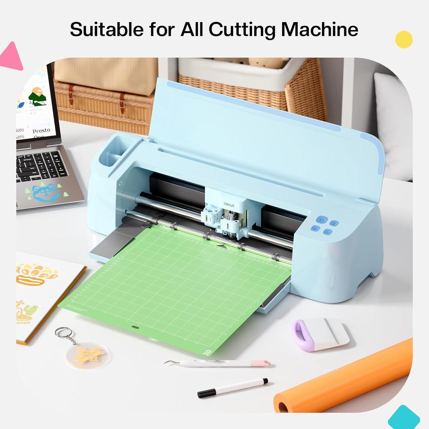Likcut Cutting Mat for Glee S501 Cutter, 4.5" X 6.5" Standard Grip Mat for DIY Crafty, 3 Packs Likcut Accessories Mats, Adhesive Sticky Green Quilting Replacement Cut Mats for Iron On, Vinyl and More