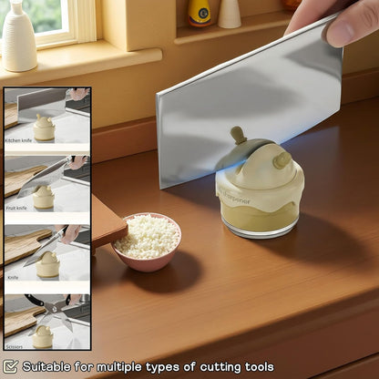 Ice Cream Shaped Knife Sharpener,Cream Yellow,Ceramic V-Groove,6.5x2.6 Inch Portable Knife&Scissor Sharpener with Non-Slip Base,Ceramic Wheels,Fast & Easy Tool for Kitchen,Camping