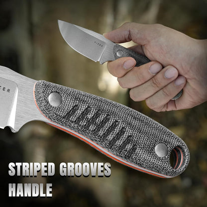 Kizer Hare Fixed Blade Knife with Sheath, 3.14" D2 Steel Blade EDC Hunting Knife with Burlap Micarta and Black G10 Handle, Small Survival Knives, Outdoor Camping Knives for Men Women 1077M3