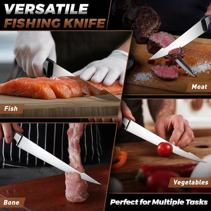 TAN REN Fillet Knife for Fish, 6inch Flexible Fishing Knife with Sheath, High Carbon Steel Salmon Fillet Knives, Sharp Fish Knives for Filleting and Cleaning