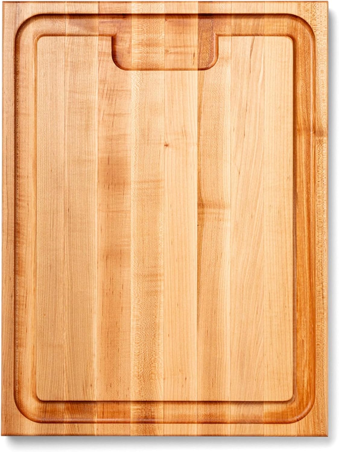 John Boos Aujus Series Rectangular Wooden Maple Cutting Board 20”x15” – 1.5” Thick, 12-lb Reversible Butcher Block with Sloped Juice Groove, Edge-Grain & Finger Grips – Made in the USA