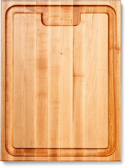 John Boos Aujus Series Rectangular Wooden Maple Cutting Board 20”x15” – 1.5” Thick, 12-lb Reversible Butcher Block with Sloped Juice Groove, Edge-Grain & Finger Grips – Made in the USA