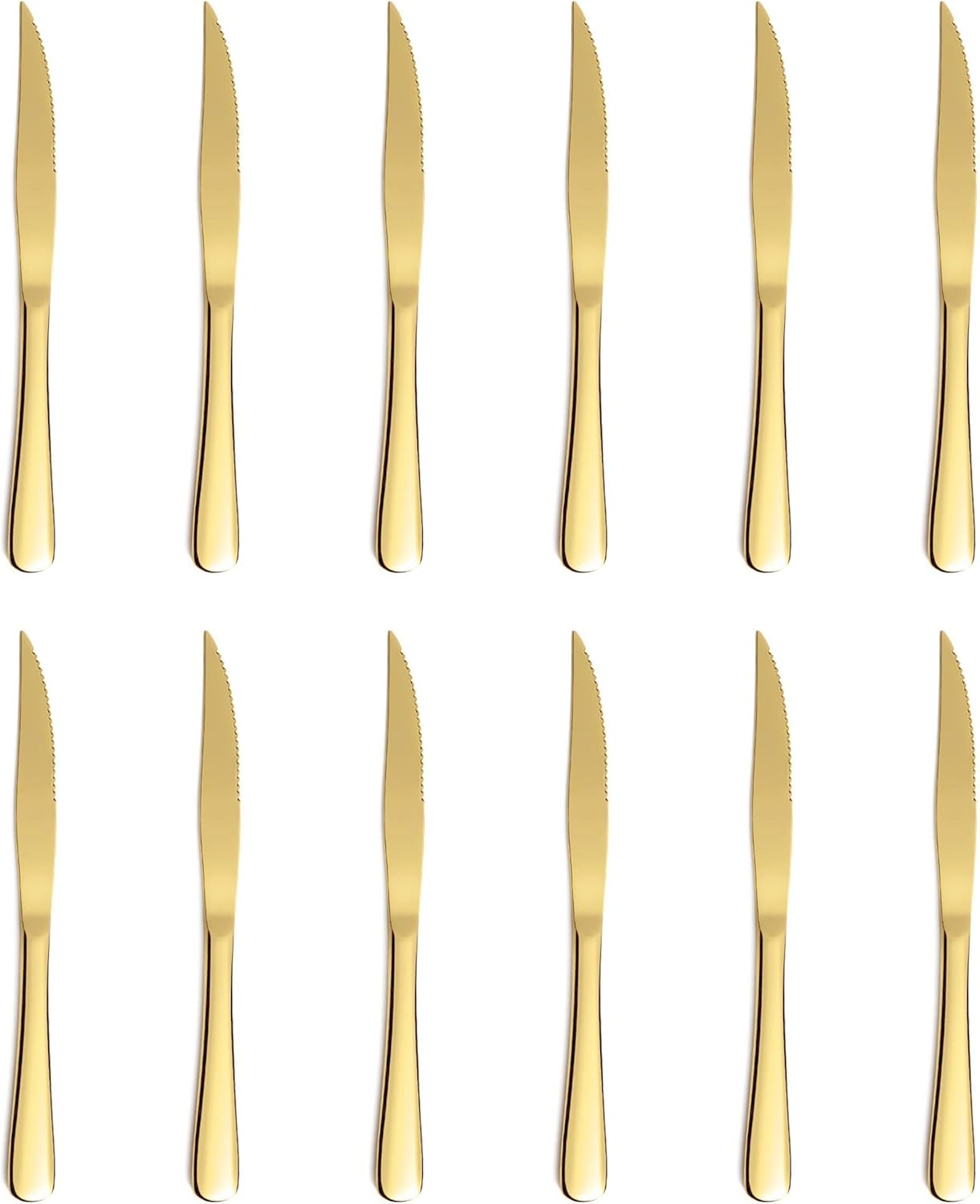 12-Piece Gold Steak Knives Set, Stainless Steel Serrated Dinner Knives, Dishwasher Safe