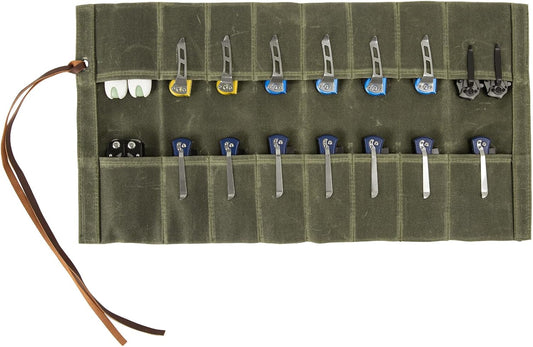 pocket knife storage, Knife Display Bag, with 16 Slots Pocket Knives Folding Knife Holder Organizer, pocket knife roll Collection Protector Bag, Tactical Outdoor for EDC Mini Knife Bags(Khaki)