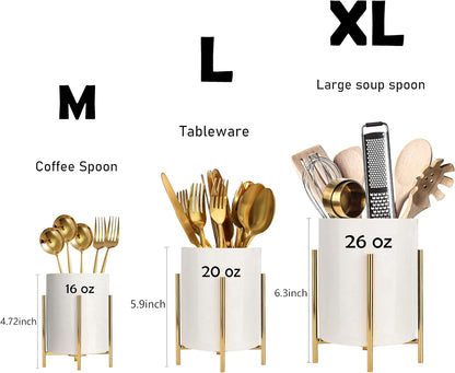 Utensil Organizer for kitchen, Knives and Forks with Shiny metal frame Tray for Farmhouse Kitchen Decor and Countertop(6.3 * 4.33inch)
