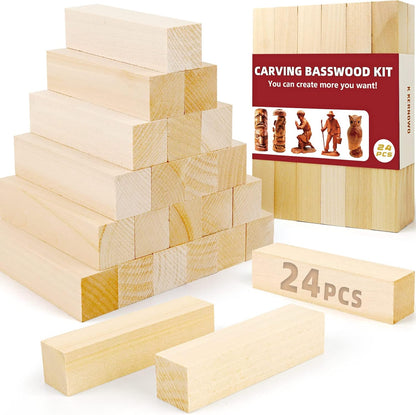 Basswood Carving Blocks, 19PCS Whittling Wood Blocks Kit with 3 Different Sizes, Bass Wood for Carving Easy to Use, for Kids and Adults