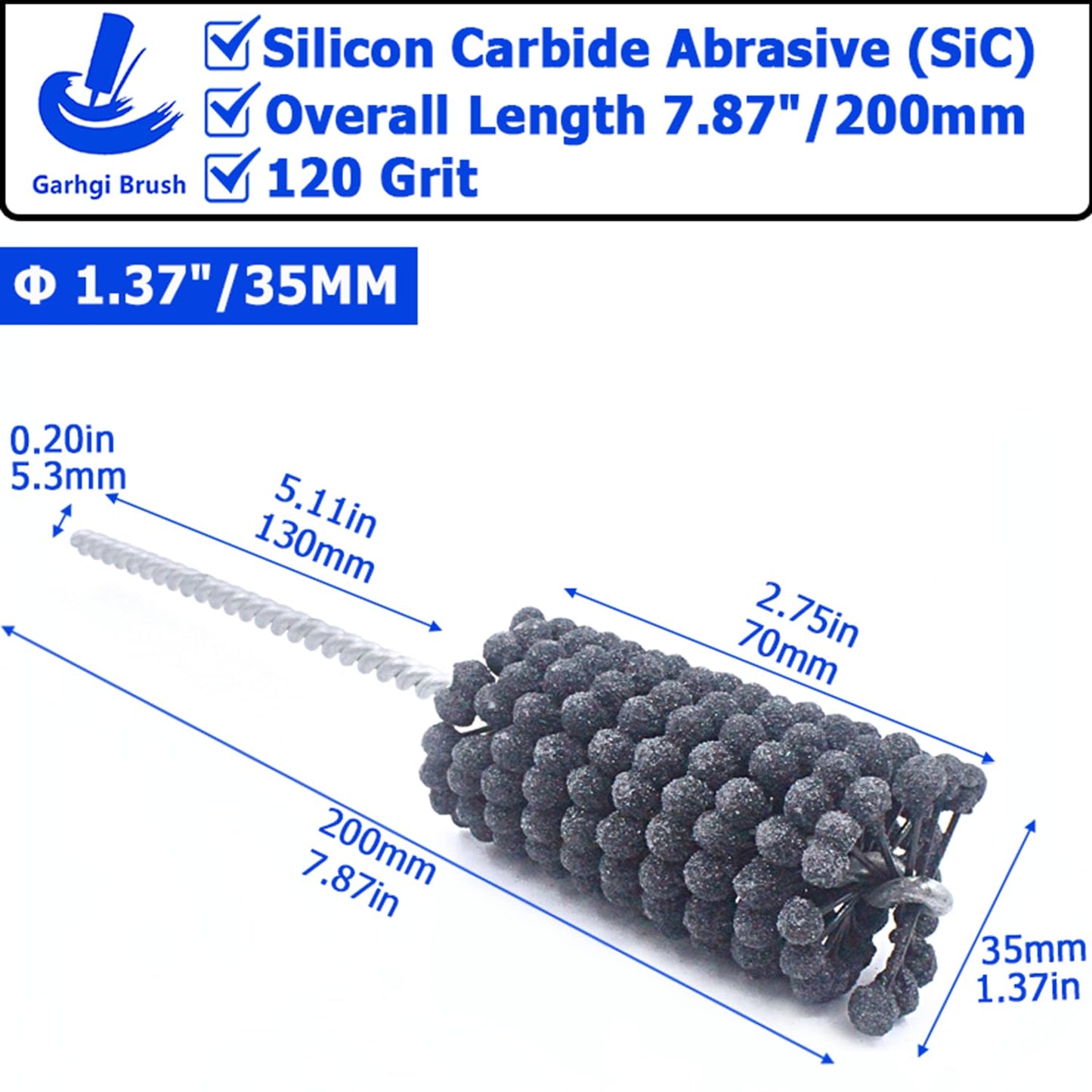 Garhgi 1-3/8" (35mm) Cylinder Honing Brush, 240 Grit Silicon Carbide Nylon Hone Tool, for Engine Cylinder Bore Deburring Finishing Deglazing Cleaning on Metals Steel Cast Iron