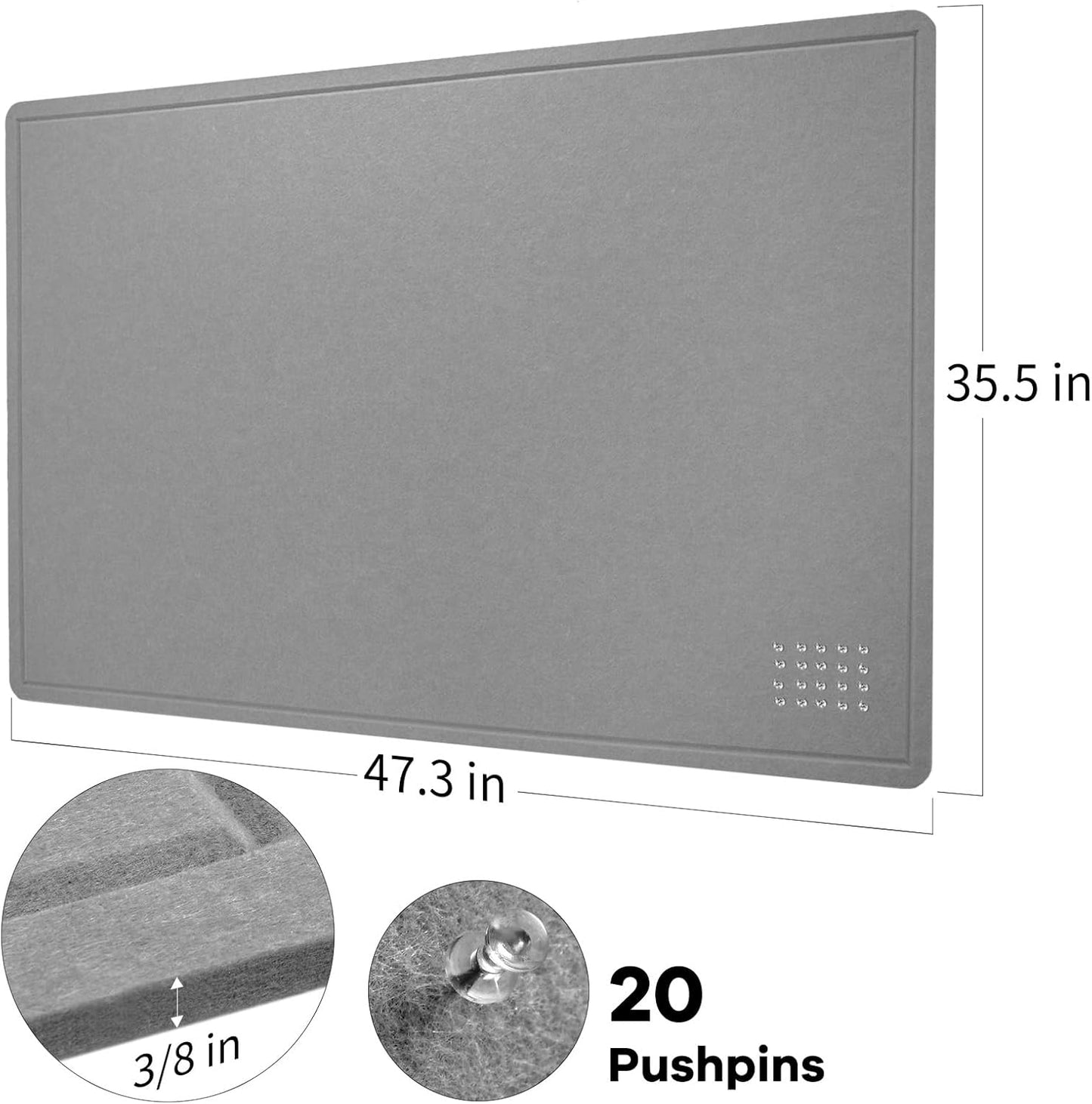 Lightomorrow Bulletin Board, 36 x 24 inches Felt Board - Decorative Pin Board, Cork Board Alternative for Wall, 3' x 2' Foldable Self-Adhesive Vision Board Prayer Board with 20 Pushpins - Black