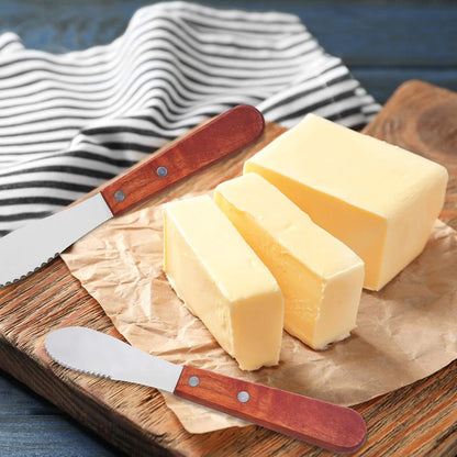 DaKuan 8 Inch, 6 Pack Stainless Steel Straight Edge Wide Butter Spreader with Wood Handle, 8 Inch Sandwich Cream Cheese Condiment Knives