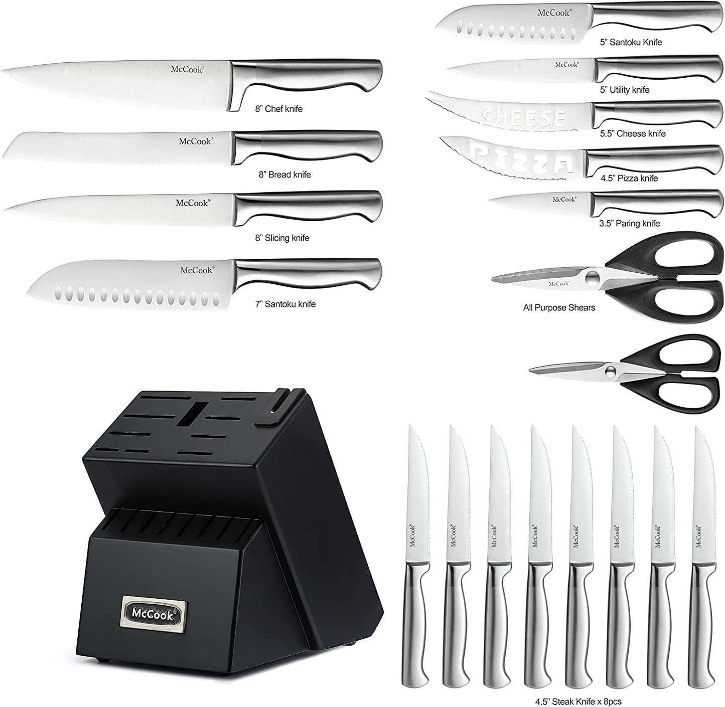 McCook® Knife Sets,German Stainless Steel Knife Block Sets with Built-in Sharpener