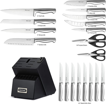 McCook® Knife Sets,German Stainless Steel Knife Block Sets with Built-in Sharpener
