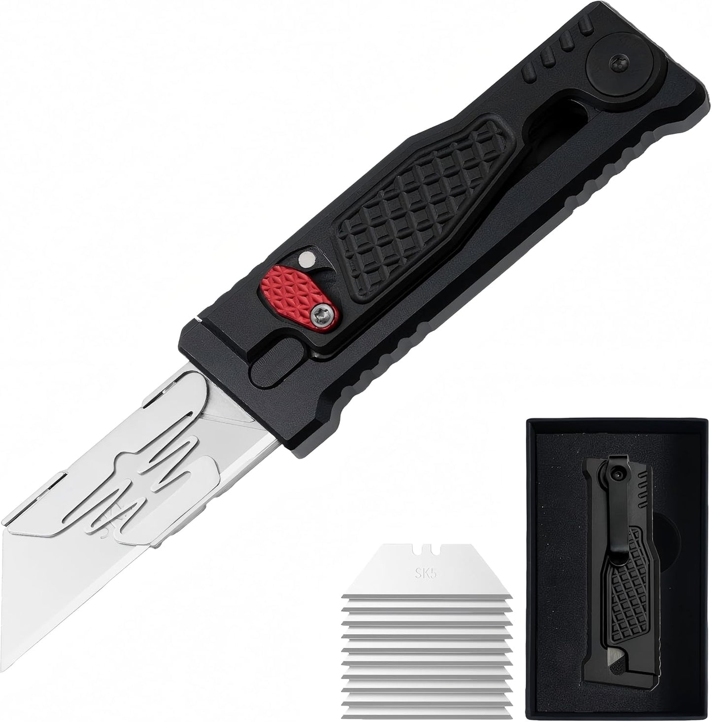 5.8" Aluminium Utility Knife, EDC Box Cutter with Clip, CNC Unibody, Lightweight All Metal Folding Box Cutter, Ideal Gifts for Men Women, with 10 Extra Blades（Orange）