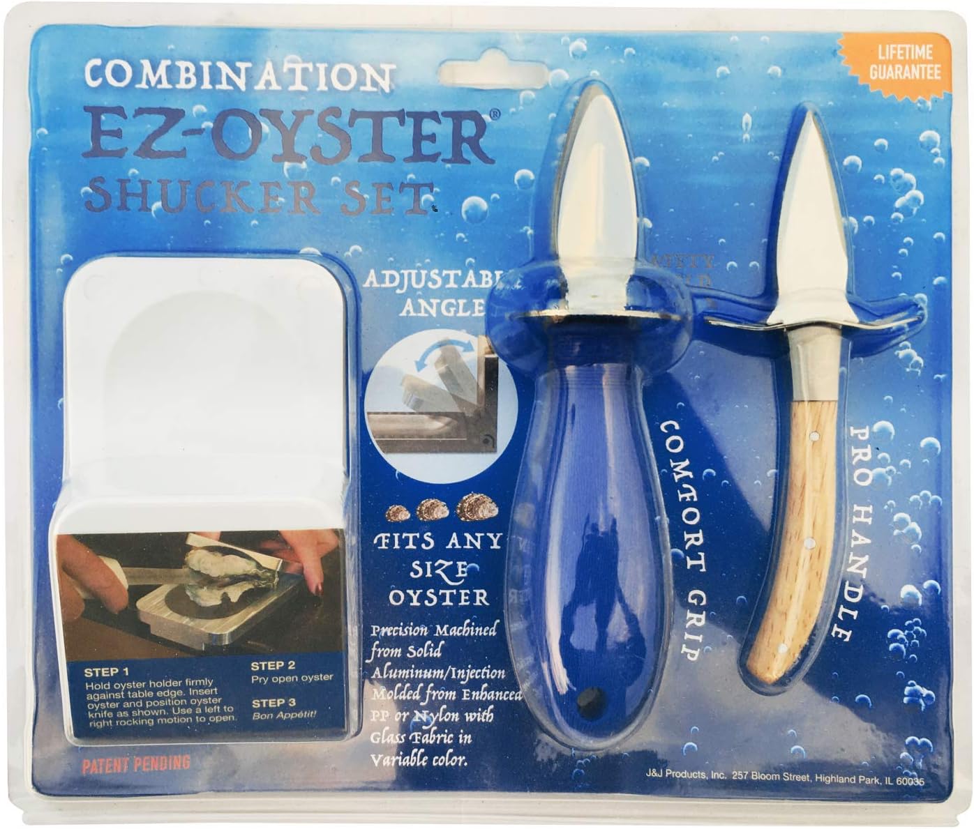 J&J Products The EZ - Oyster Variable Angle Opener Shucking Tool made from Recycled Ocean Bound Plastic (1, Blue)