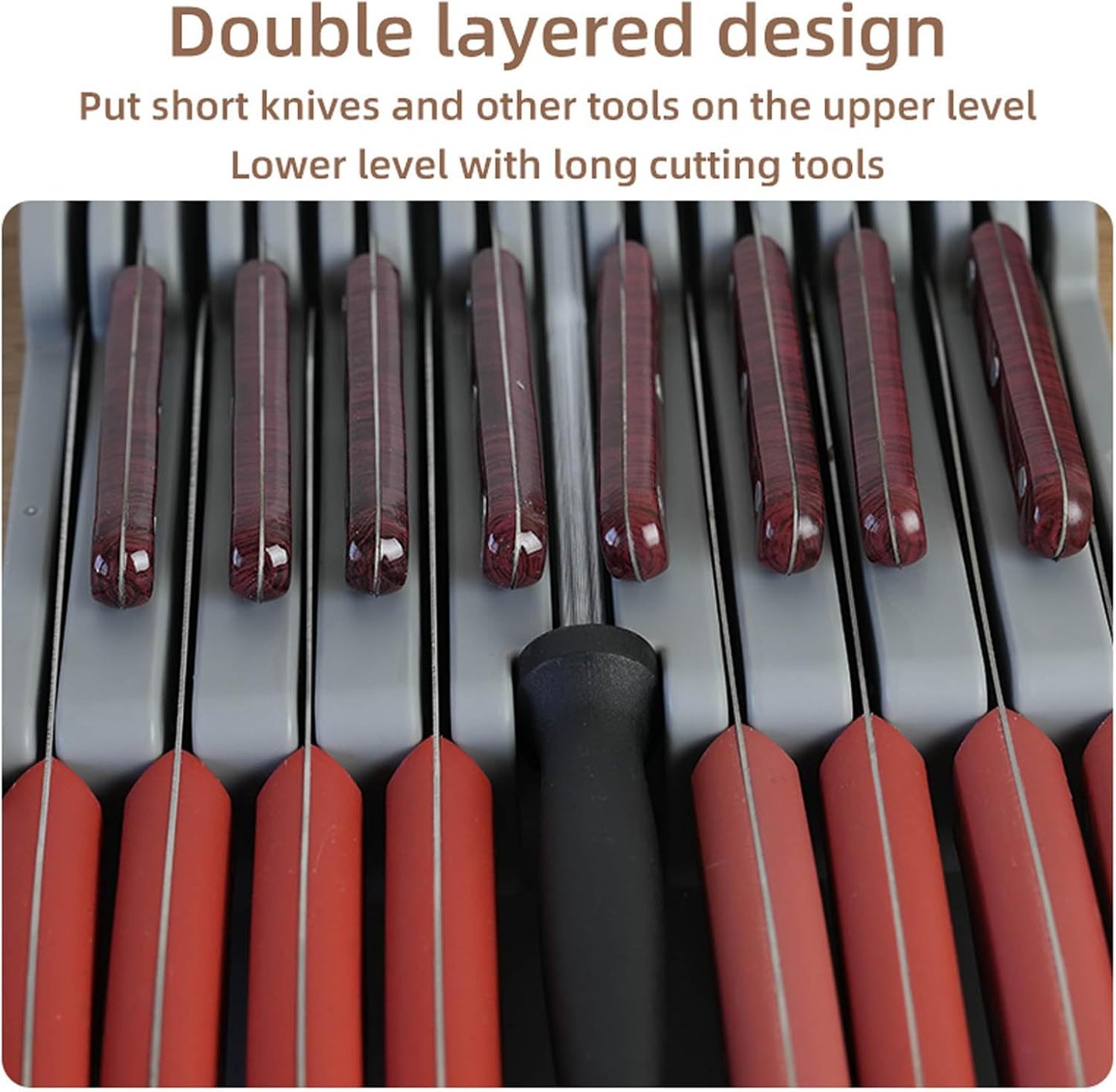 Drawer Knife Organizer, Kitchen Plastic Drawer Knife Block Holder Storage Sets for 16 Knives and 1 Sharpening Steel Extra Large Steak Chefs Knives Holder