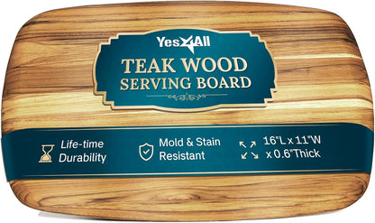 Yes4All Durable Acacia Cutting Boards for Kitchen, [17''Lx13''Wx1.5” Thick] Medium Edge Grain Cutting Board, Pre Oiled Wood Cutting Boards, Thick Chopping Board w/Juice Grooves and Easy Grip Handle