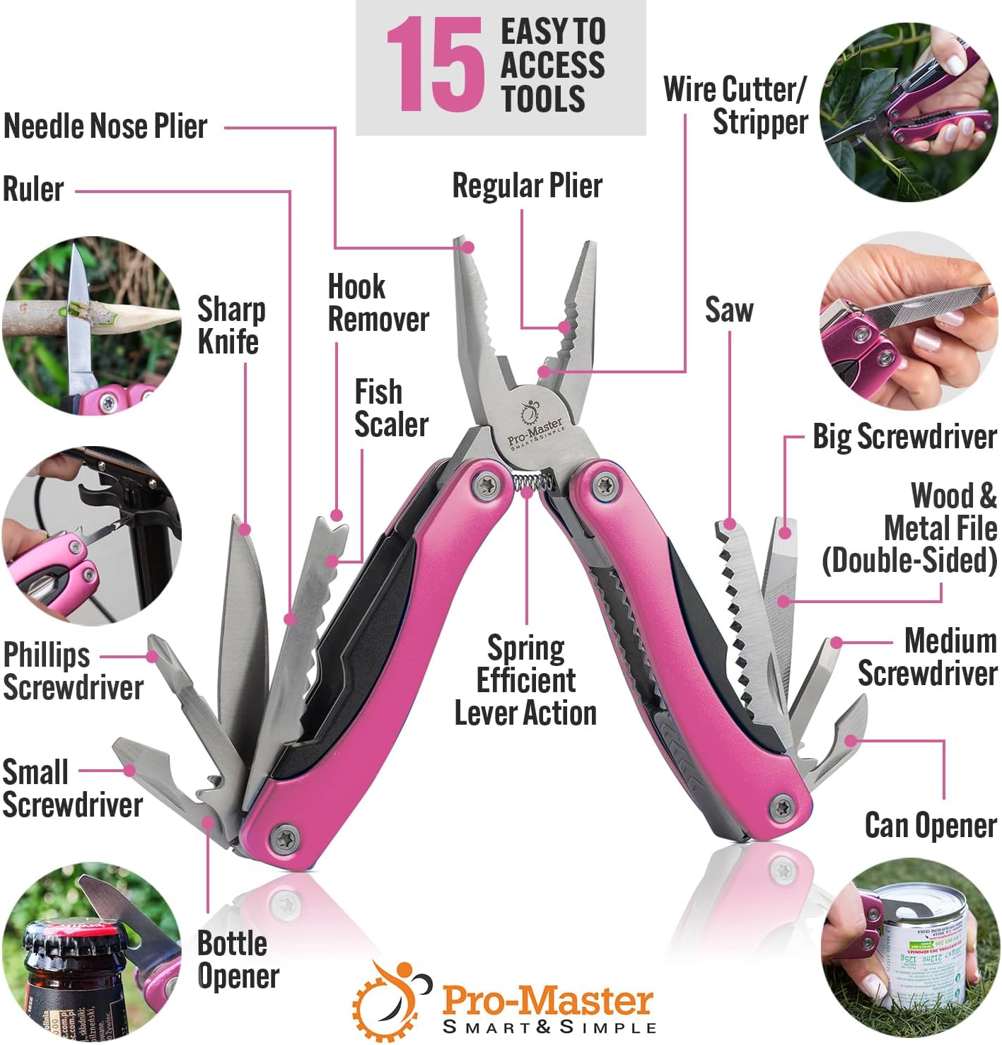 15-in-1 Multitool Pocket Knife, Multipurpose Stainless Steel All In One Tool for Camping Hiking Survival Travel Home - Portable Heavy Duty Folding Utility Multi Tool with Self-Locking