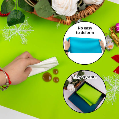 Extra Large Dark Green Countertop Mat - Silicone Table Kitchen Desk Mat - Non-Slip & Heat Resistant - Dinner Placemat Pastry Dough Rolling Mat - Colors B