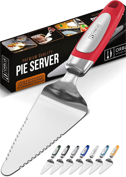 Orblue Pie Server, Essential Kitchen Tool, Serrated on Both Sides, Great for Right or Left Handed Chef, Stainless Steel Flatware , Cake Cutter,White