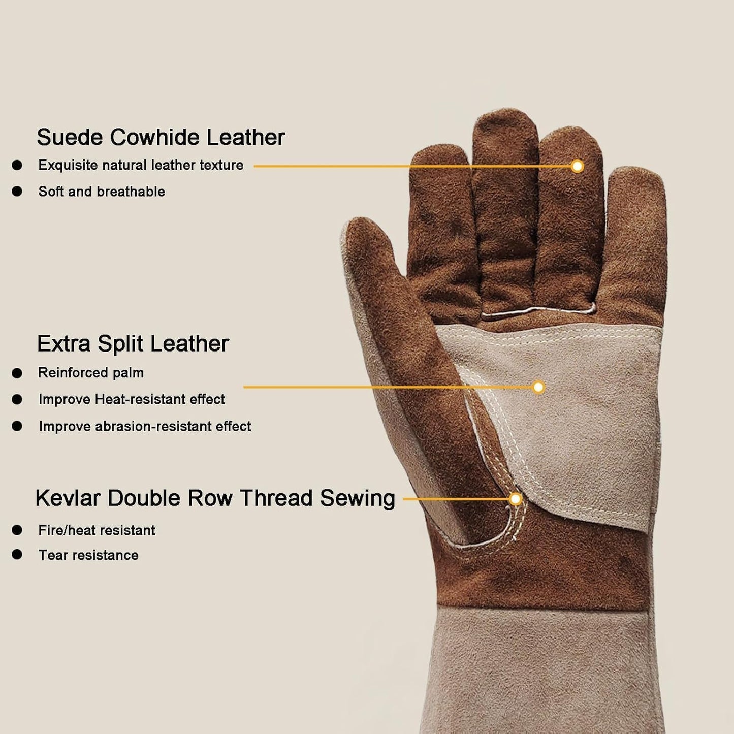 Leather Welding Gloves for Men,Long Sleeve Fireproof and Heat Resistant Mitts for Firefighting,Fireplace,Oven,Baking,BBQ,Stove,Pot Holder,Yard Work Thorn Proof (Brown Medium)