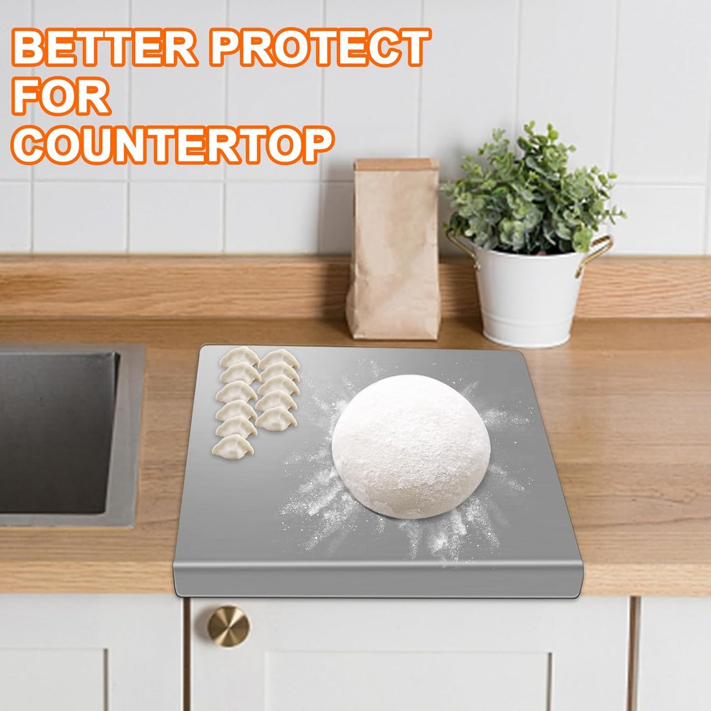 Large Stainless Steel Cutting Board with Lip, Yoposeo Heavy Duty Baking Cutting Chopping Boards for Kitchen, Meat, Fruits, Vegetables, Bread and Baking (19.7" X 15.7"/ 50 X 40cm)