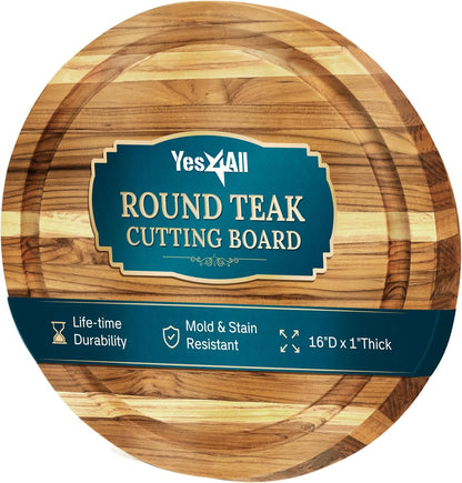 Yes4All Durable Acacia Cutting Boards for Kitchen, [17''Lx13''Wx1.5” Thick] Medium Edge Grain Cutting Board, Pre Oiled Wood Cutting Boards, Thick Chopping Board w/Juice Grooves and Easy Grip Handle