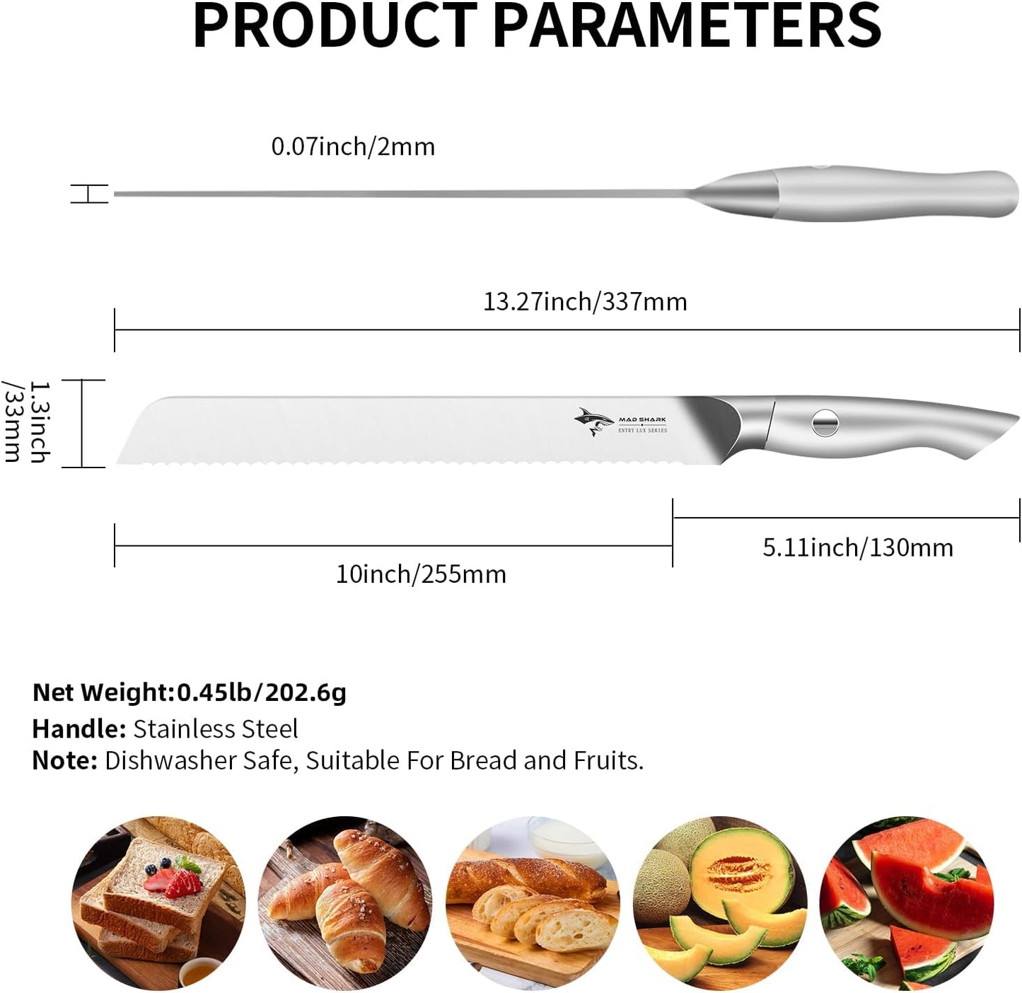 MAD SHARK Bread Knife 8 Inch, Razor Sharp Blade from German Molybdenum-vanadium Steel, Professional Serrated Bread Knife for Homemade Bread, Sourdough Cutting (8 inch)