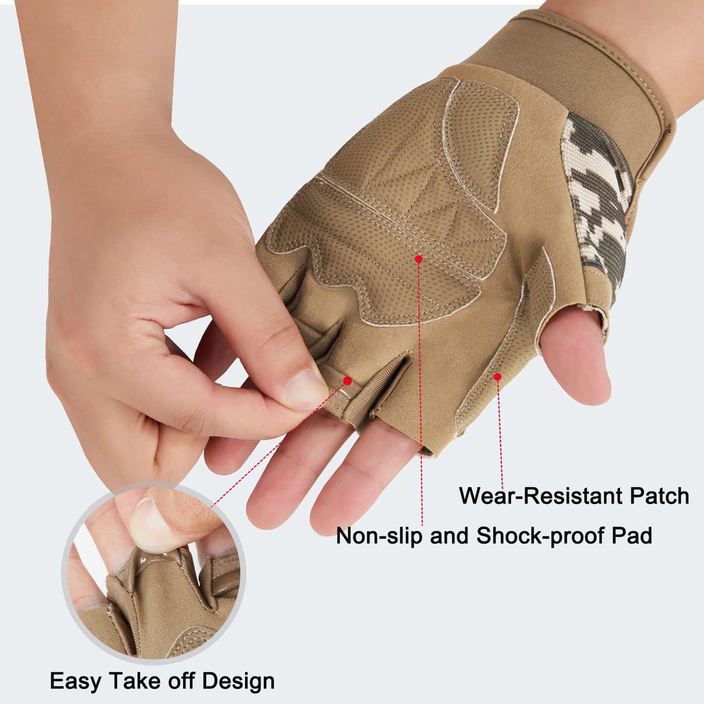FIORETTO Fingerless Workout & Exercise Gloves for Gym, Weight Lifting, Airsoft, Shooting, Hunting, Hiking, Cycling, Driving, Motorcycle, Climbing M210603