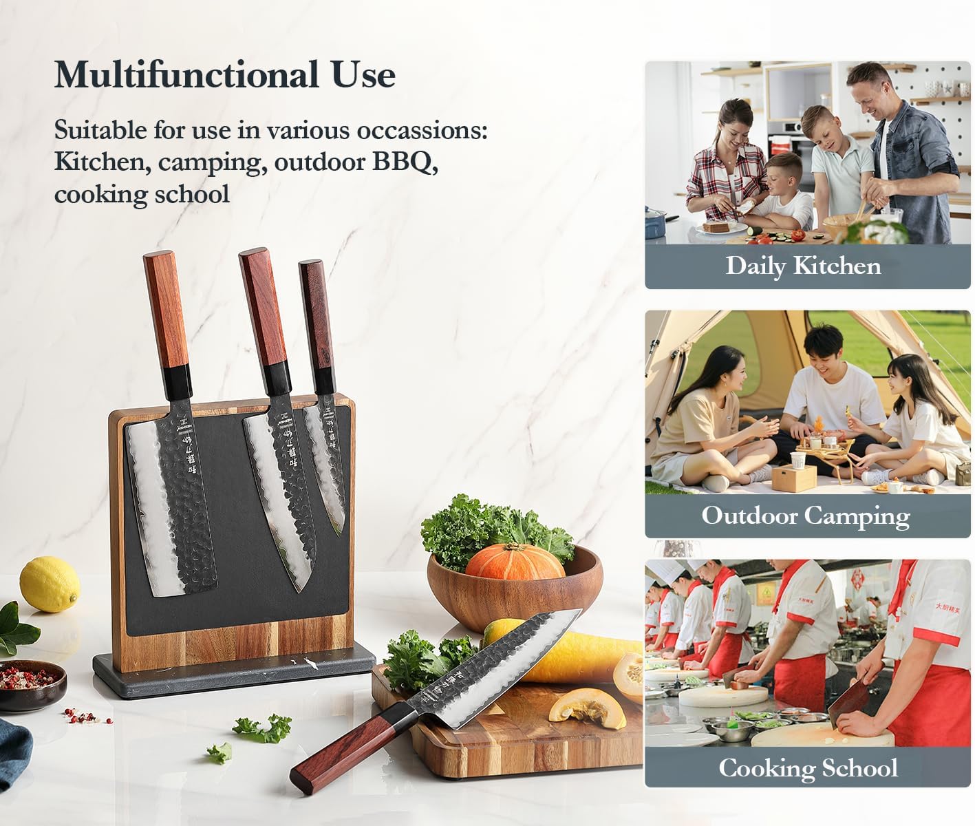 Strong Double Sided Magnetic Knife Block Without Knives, with Acacia Wood+430 Stainless Steel Base，Magnetic Universal Stands with Strong Enhanced Magnets Strip Kitchen Storage Cutlery Large Organizer