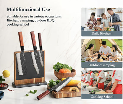 Strong Double Sided Magnetic Knife Block Without Knives, with Acacia Wood+430 Stainless Steel Base，Magnetic Universal Stands with Strong Enhanced Magnets Strip Kitchen Storage Cutlery Large Organizer