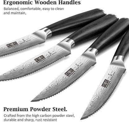 HOSHANHO Steak Knives Set of 6, 4.5 Inch Japanese Serrated Steak Knife Set, Ultra Sharp High Carbon Powder Steel Steak Knife with Pakkawood Handle
