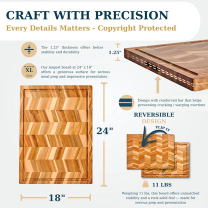 Bearchop Square Acacia Wood Cutting Board for Kitchen with 4-Side Reinforced Bar for Anti Crack/Warp, [14"x14"x1.25"] End Grain Cutting Board, Wooden Butcher Block with Gift Box