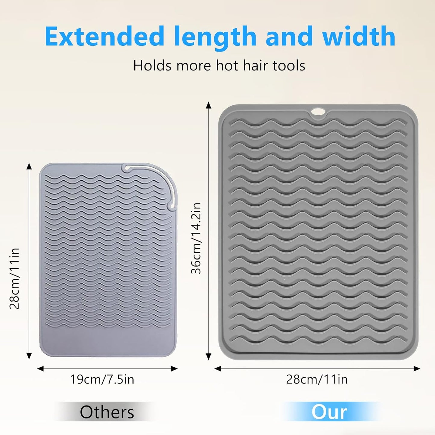 Heat Resistant Mat Oversize Curling Iron Mat Silicone Hot Hair Tools Mat for Hair Straightener,Flat Irons,Hair Styling Tools Countertop protection Portable Travel Mat 14.2" x 11"