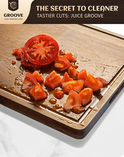 Acacia Wood Cutting Boards Set of 3 for Kitchen, Large Wooden Cutting Board with Juice Groove, Charcuterie Board, Chopping Board for Meat, Cheese, Fruits(17x12, 12x10, 12x7 inch)