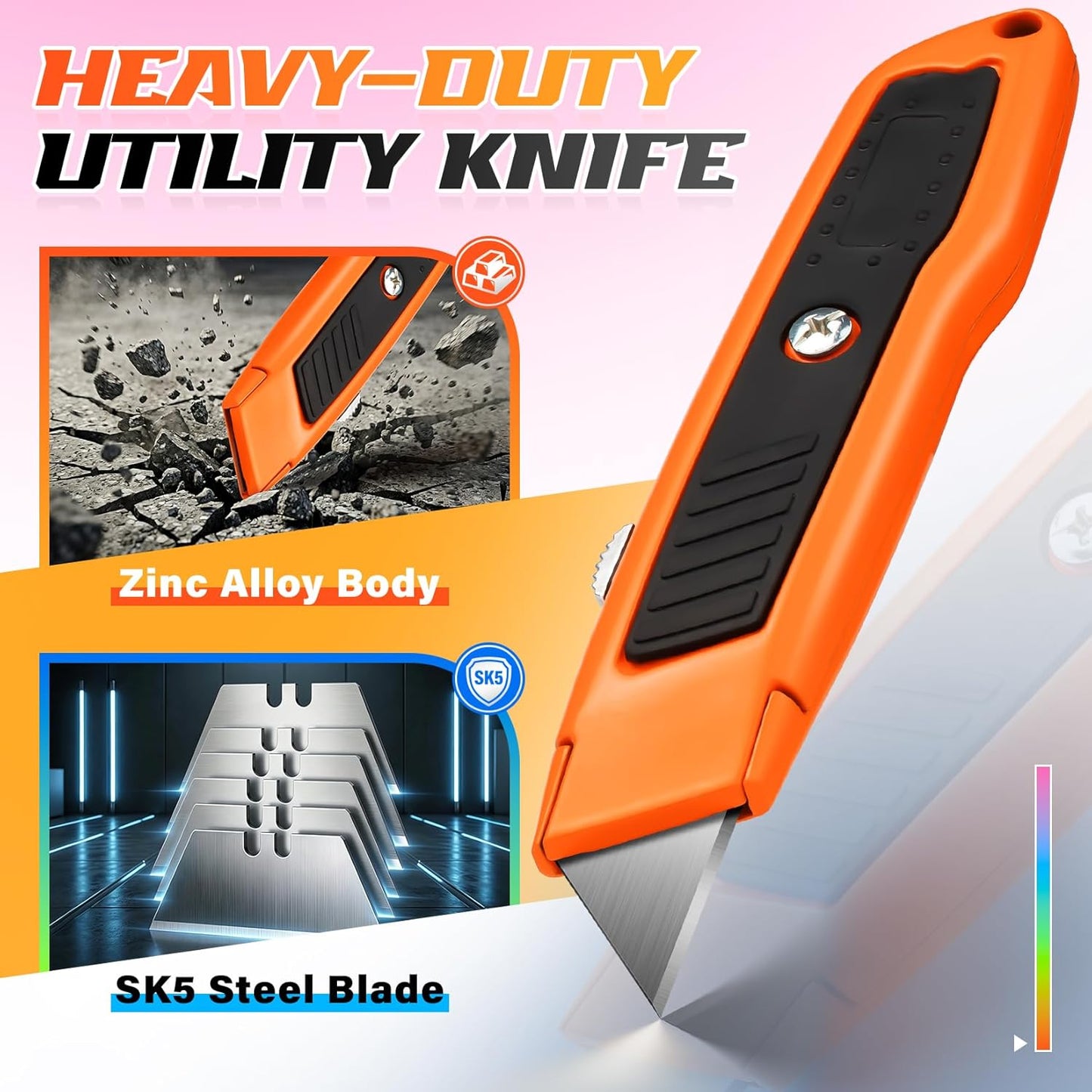Box Cutter Retractable, Heavy Duty Zinc Alloy Utility Knife, Razor Knife for Cardboard, Boxes and Cartons, Vinyl, Carpet, Leather, Box Opener for Home & Office, Extra 10 Replacement Blades