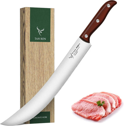 TAN REN Butcher Brisket Knife for Meat Carving, 12 Inch Cimeter Meat Slicing Knife with Wood Handle, Full Tang Breaking Knives for BBQ and Turkey