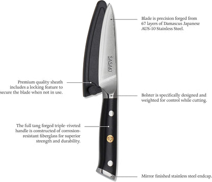 Sasaki 5228194 Masuta Japanese AUS-10 Stainless Steel Santoku Knife with Locking Sheath, 7-Inch