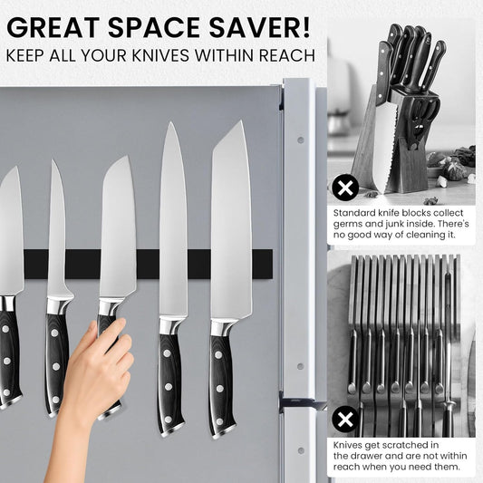 THMINS Large Magnetic Knife Strips, 24 Inch Magnetic Knife Holder for Wall, Wooden Magnetic Knife Strips for Knife Storage, Tool Rack for Kitchen Utensils Storage