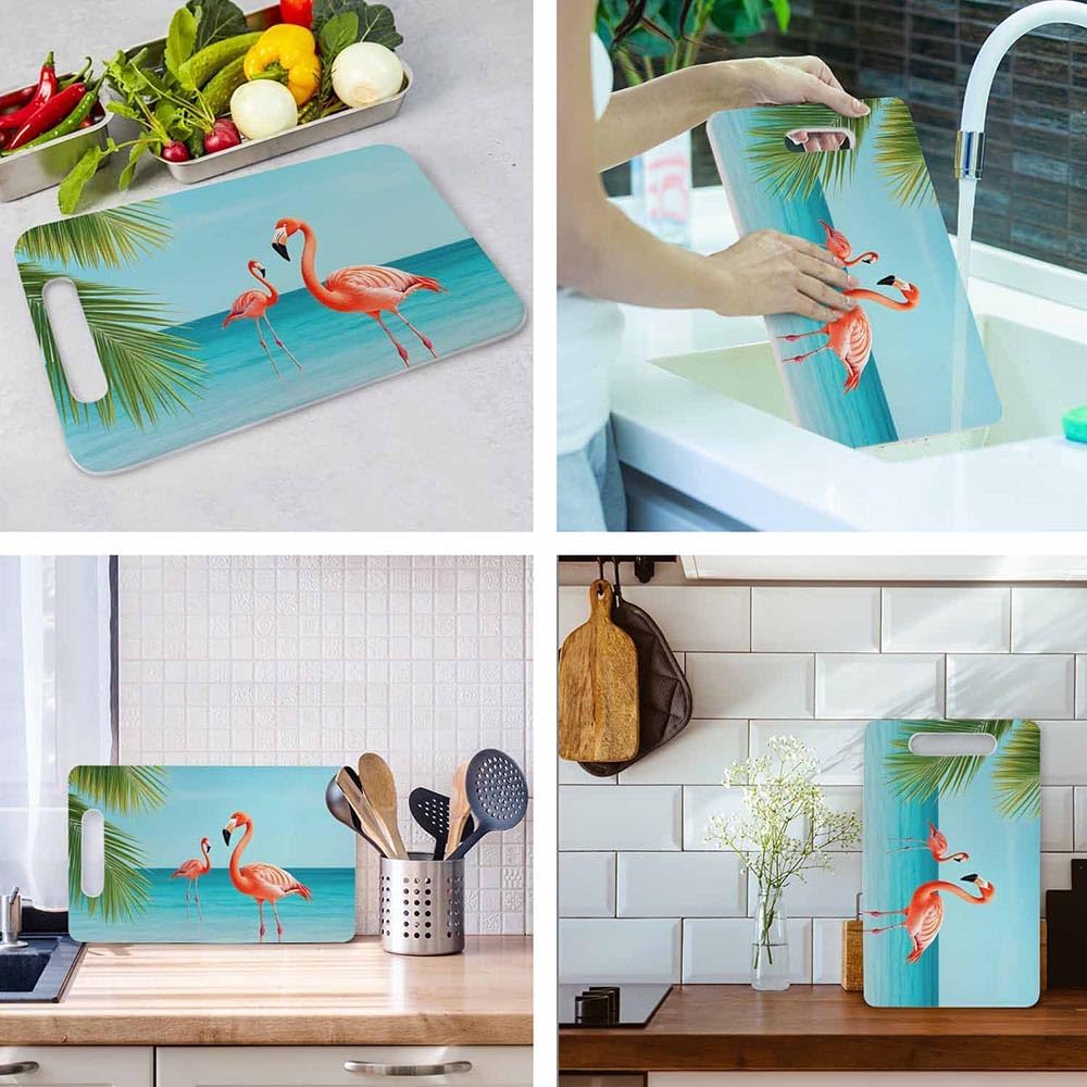 Coffee Set Cutting Board with Handles Coffee Maker Muffin Cup Flower Hot Drink Love Cutting Boards Plastic Safe Chopping Board for Kitchen 16" x 10" x 0.24"