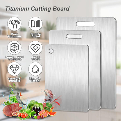 100% Pure Titanium Cutting Board Set of 3, 2026 New Upgrade Titanium Cutting Boards for Kitchen, Double Sided Non-Toxic Food-Grade Chopping Board, Dishwasher Safe (S+M+L)