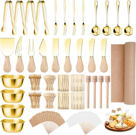 530 Pcs Charcuterie Board Accessories Cheese Butter Spreader Knife Set Butcher Paper Roll Serving Tongs Forks Spoons Dipping Bowls Dippers Cocktail Picks for Party Wedding Christmas (Silver)