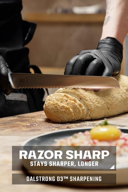 Dalstrong Serrated Bread Knife - 10 inch - Gladiator Series Elite - Forged High-Carbon German Steel - G10 Handle Kitchen Knife - Sheath Included - Razor Sharp Slicer - Slicing Knife - NSF Certified