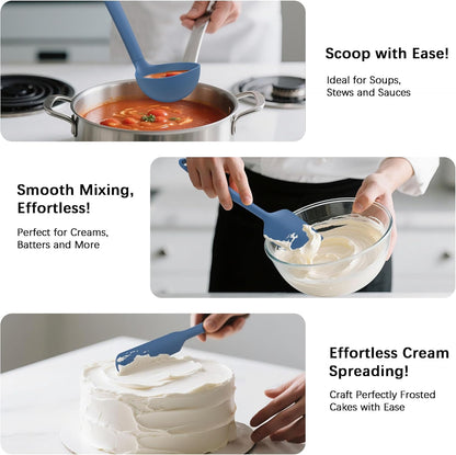 Coukre Silicone Kitchen Cooking Utensils Set with Holder – Heat-Resistant, Food-Grade Kitchen Tools, Spatula, Spoon & Gadgets for Non-Stick Pans, Dishwasher Safe (14, PureBlack)