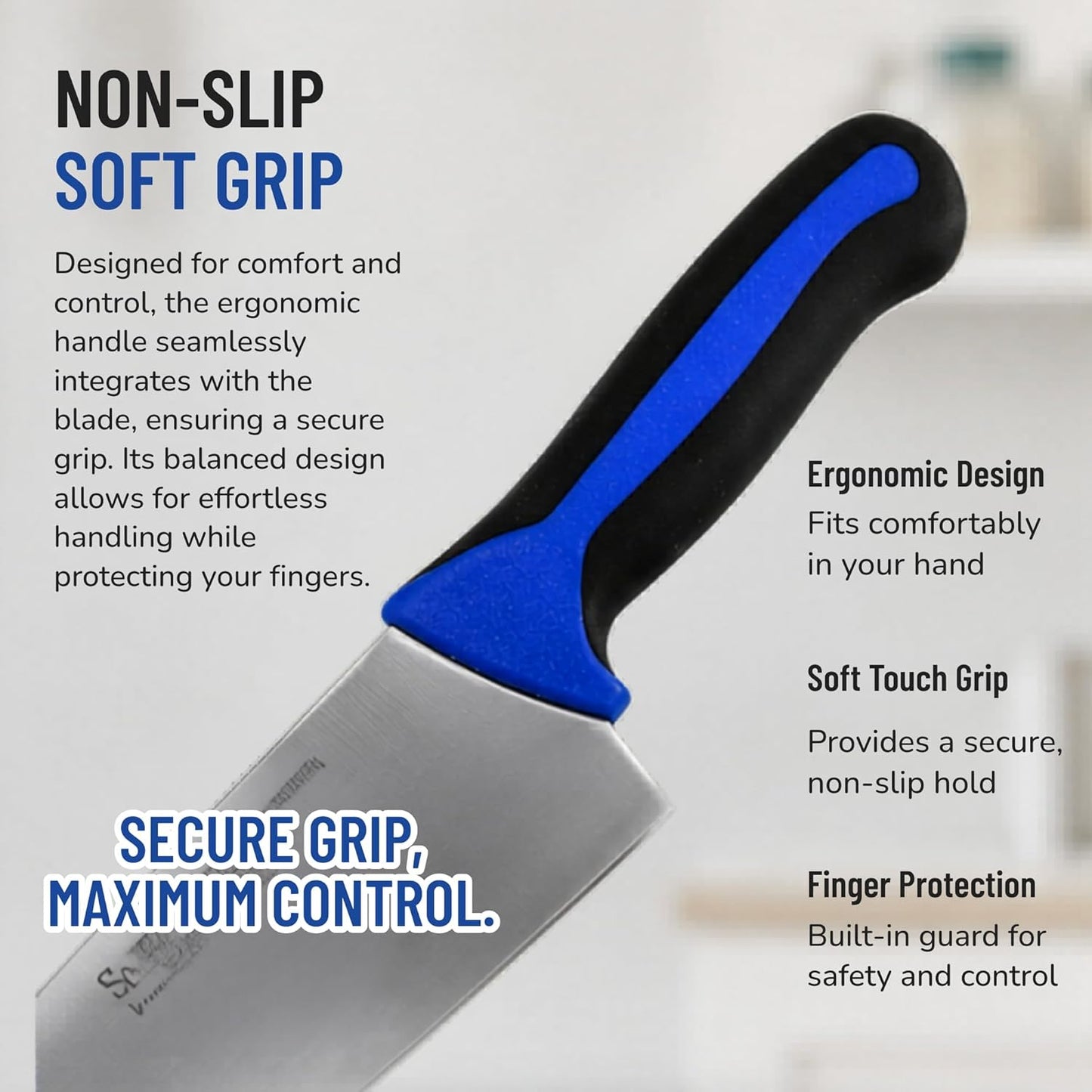 Cutlery Mania SoftBlu Kitchen Knifes, X50CrMoV15 German Stainless Steel, Non-Slip Soft Grip Handle, Professional (Breaking Knife, Curved, 10")