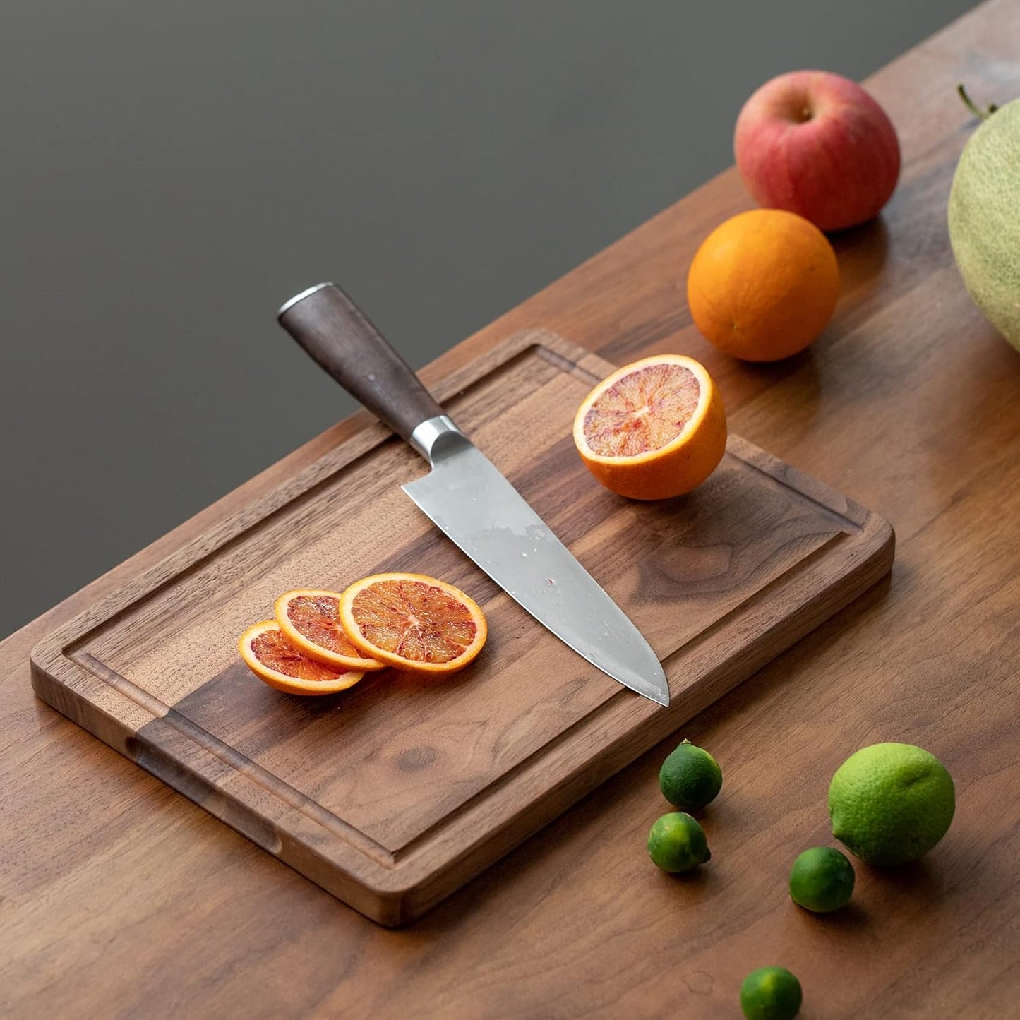 Muso Wood Small Cutting Board with Handle, Walnut Wooden Chopping Boards for Bread, Vegetables & Fruits, Dinner Cheese Board with Hole(15.2x7.3 Inches)