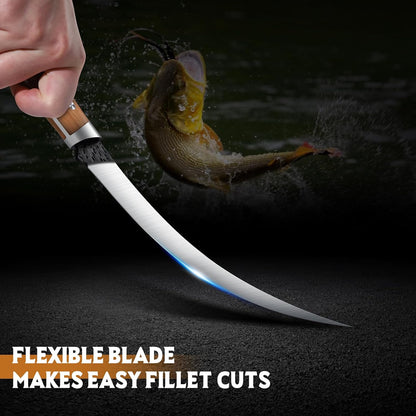 Huusk 9 inch Fillet Knife - Sharp Japanese Fillet Knife for Fish - Professional Flexible Boning Knives for Meat Cutting Trimming - Gift for Men and Women