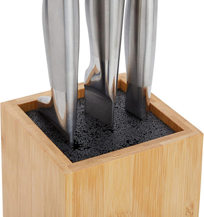 Juvale Bamboo Universal Knife Block - Adjustable Bristle Knife Holder & Stand - Cutlery Holder for Kitchen Counter - Plate Organizer for Cabinet - 4.13 x 9.25 in, Brown, Contemporary