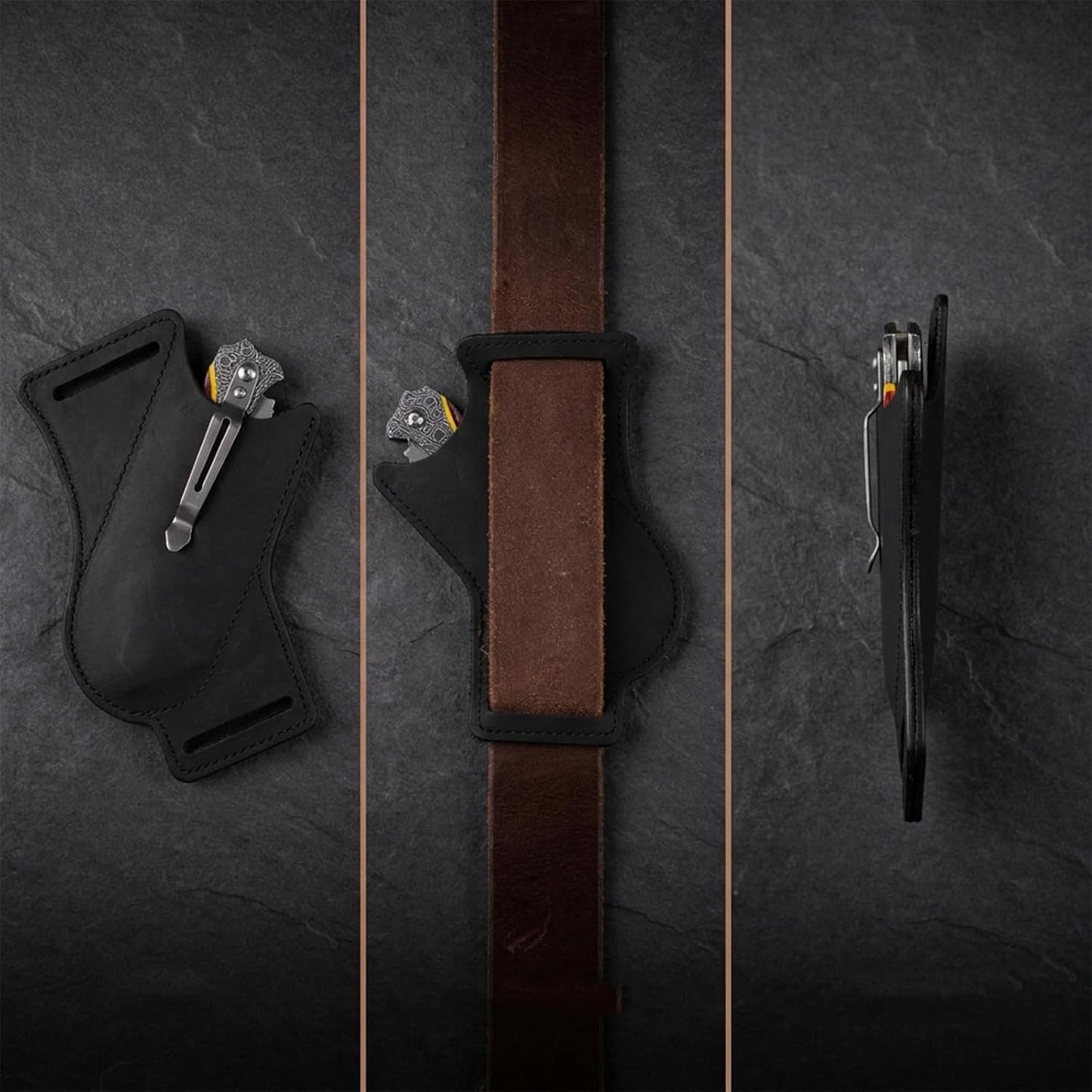 Knife Sheath,Belt Buckle Knife Sheath,Leather Knife Sheaths for Belt,Pocket Knife Folding EDC Belt Knife Holster,Open Top Knife Belt Leather Sheath for 5 inch Folding Knife.Gift for Men.