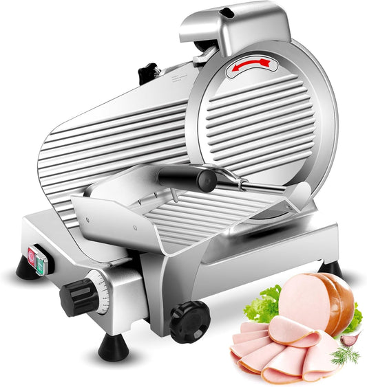 10 inch Commercial Meat Slicer, 240W Frozen & Cheese Slicer, Premium Chromium-plated Steel Blade, Semi-Auto, Low Noise