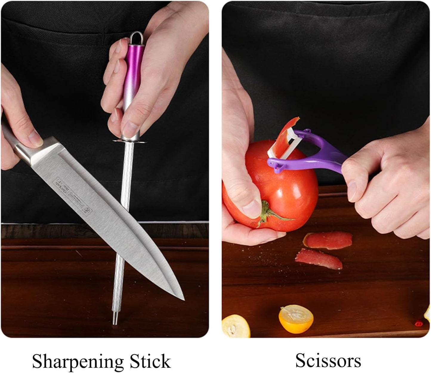 Elegant Purple 9-Piece Kitchen Knife Set with Acrylic Block,Non Stick Sharp Stainless Steel Chef Knives with Sharpener,Gift Ready Cutlery Set for Women